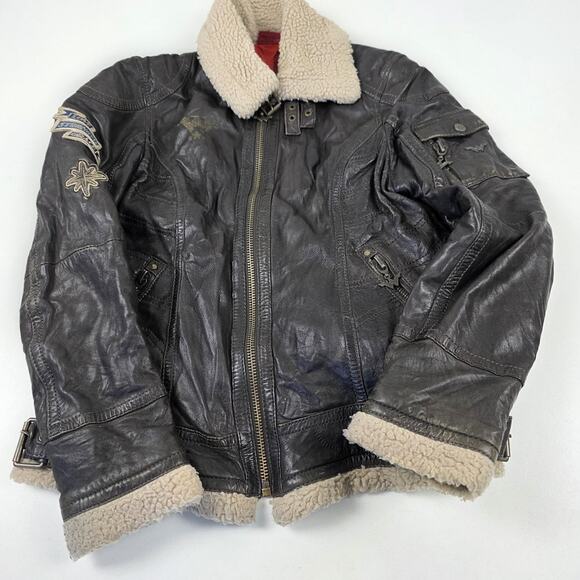 Wonder Woman DC Comics Lamb skin Leather Jacket Womens XL Brown Sherpa Aviator - Picture 3 of 16